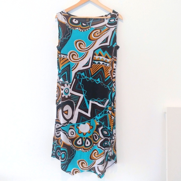 Yolanda Kwan Midi Dress W/ Asymmetric Neck & Hemline - Picture 3 of 10